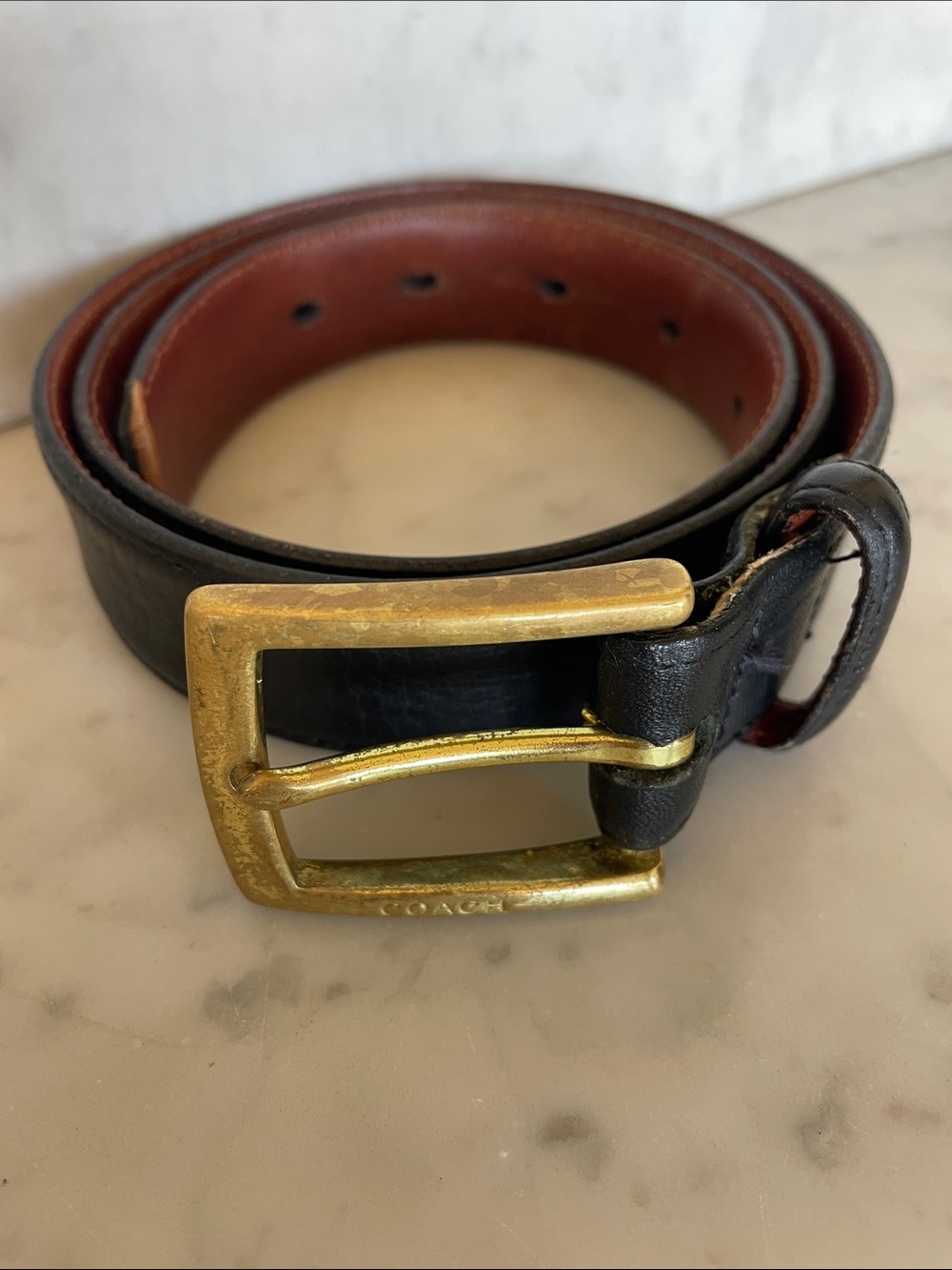COACH Men’s Black Leather Belt 3829 Brass Buckle 34”